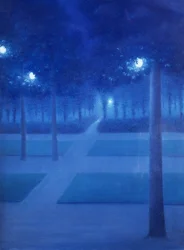 Noční scéna v Parc Royal, Brusel, 1897 (pastel na papíře)